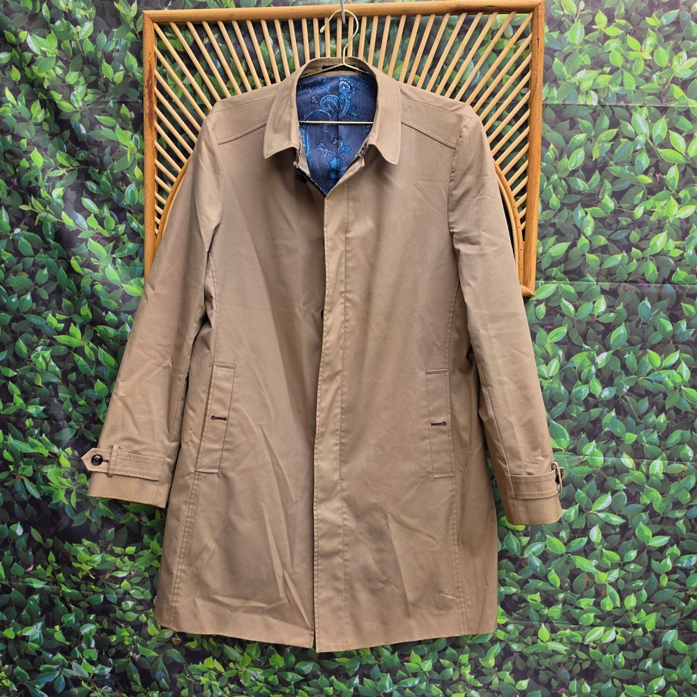 Ted Baker London Endurance Mens Tan Khaki Trench Car Coat Paisley Lining 42R